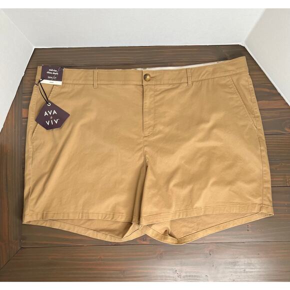 Ava & Viv High Rise Chino Shorts Khaki Tan 5" Inseam NWT Plus Size 26W - Picture 12 of 13